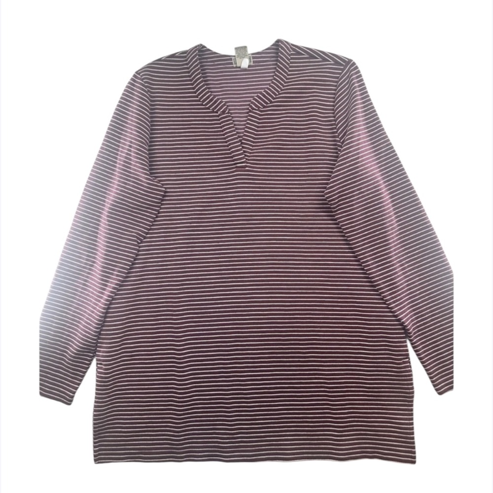 Duluth Trading Ponte Pro Tunic Plus L Burgundy Stripe Workwear Outdoor‎ Layer